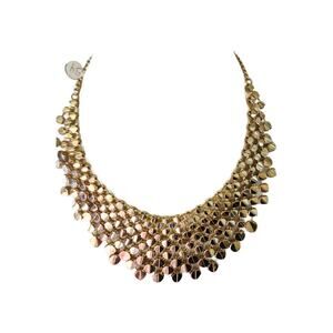 Vintage Artisan Harlequin Gold Tessellated Stud Bib Necklace, Runway Piece